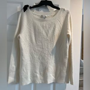 White house black market white sweater with black shoulder bow size L